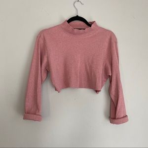 Pink ribbed long sleeve crop top